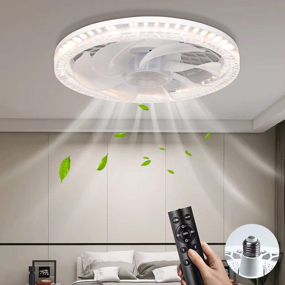 Minimalist design 3 color temperature variable light stepless dimming E27 screw remote control fan light