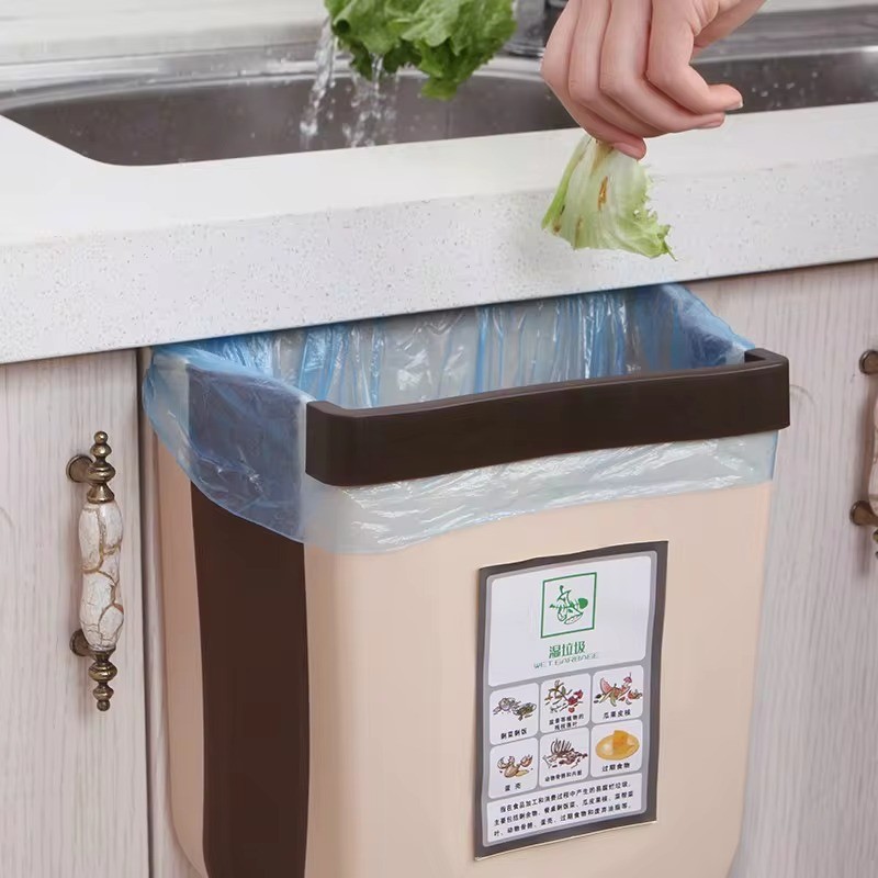 New Kitchen Folding Waste Bin Kitchen Cabinet Door Hanging Collapsible Waste Bin Kitchen Storage Dust Organizing Bins