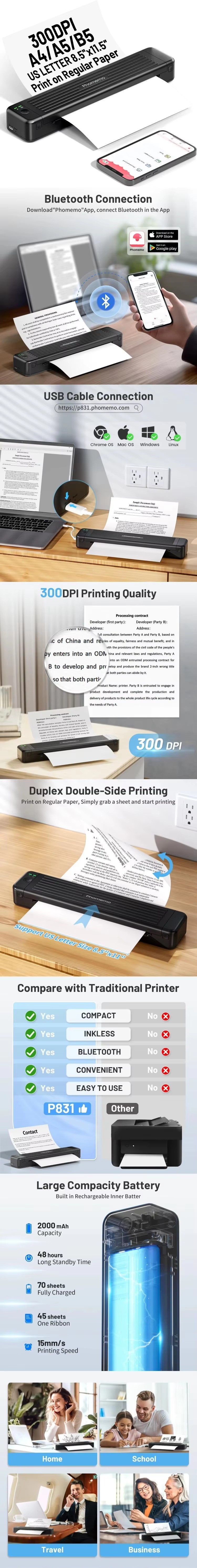 Phomemo P831 A4 A5 B5 Portable Wireless Mini Hand Thermal Transfer Label Pocket Printer Machine for Normal Paper