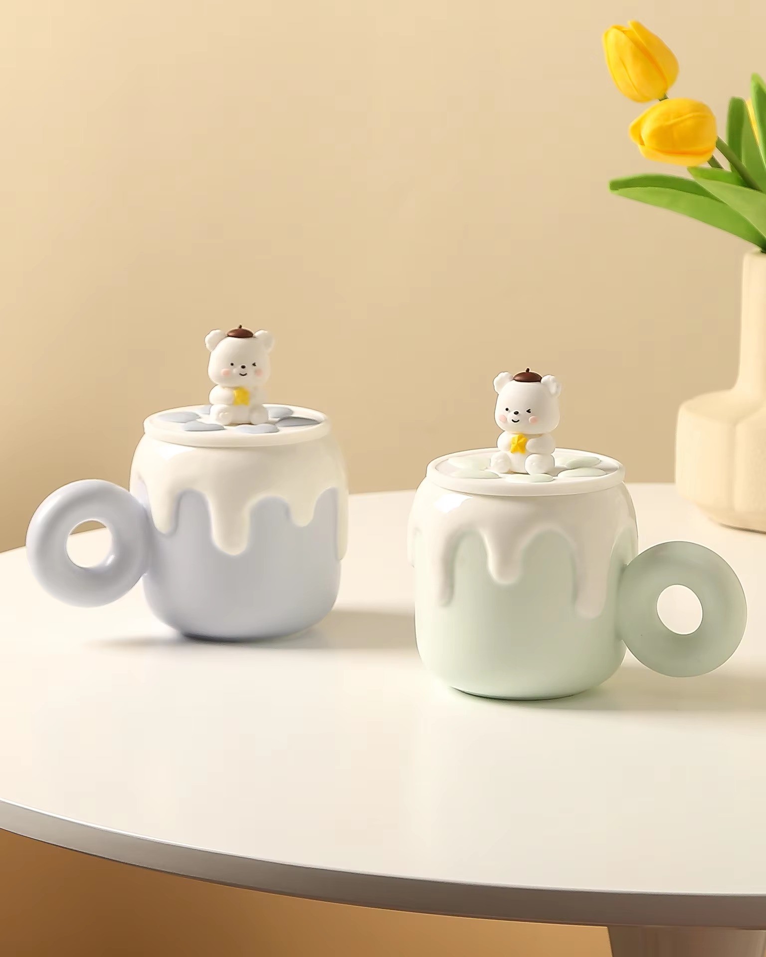 MAIMAI Creative three-dimensional 3D bear mug Cute mug with lid macaron water cup