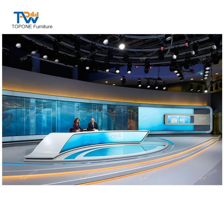 Luxury modern broadcasting station News Desk Radio TV studio live equipment broadcast table