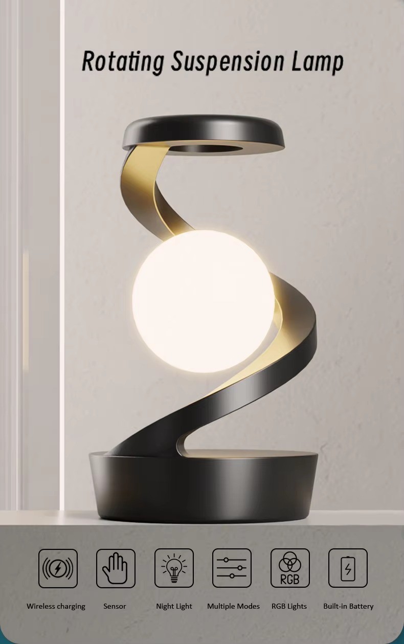 Rotating Levitating Lamp with Wireless Charging Romantic Home Decor RGB Night Light Rechargeable Bedside Lamp