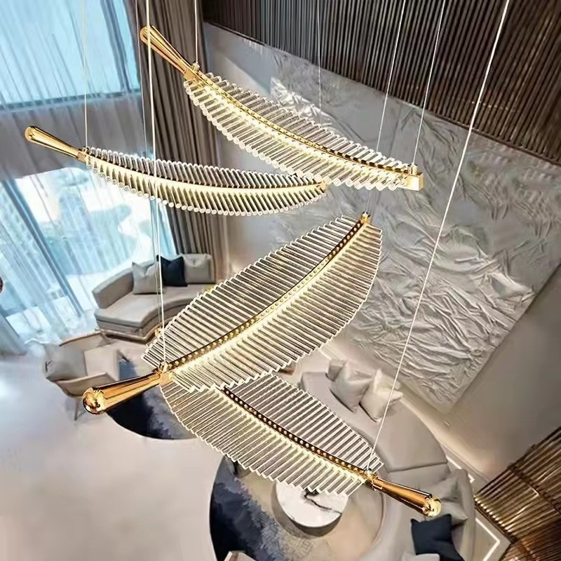 Custom Desgin Villa Hotel Arts Pendant Light Leaf Acrylic Loft Lobby LED Stairs Chandelier