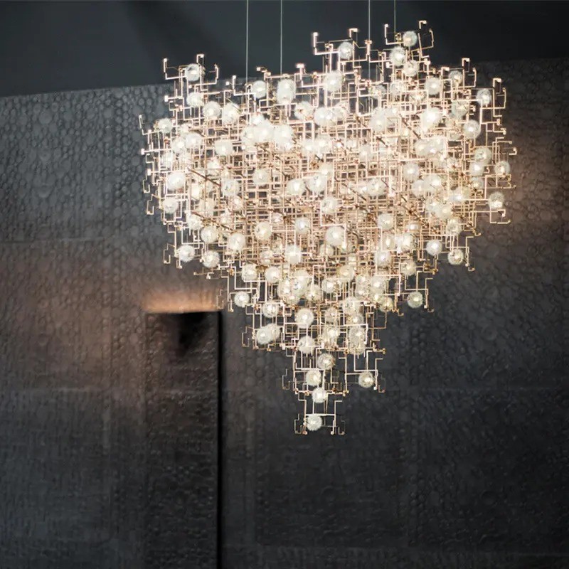 Custom Luxury Metal Starlight Cubic Glass Chandelier Light Hotel Lobby Bar Restaurant Decoration Theresa Chandelier