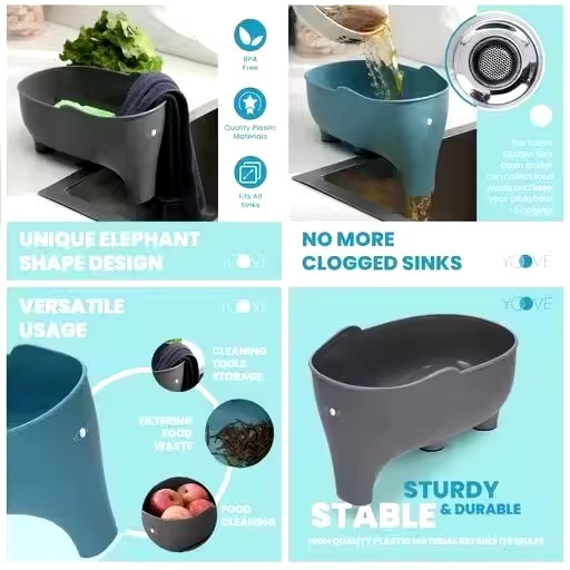 Elephant Shaped Fruit Drain Basket Plastic Drain Bowl Sink Drain Strainer Basket
