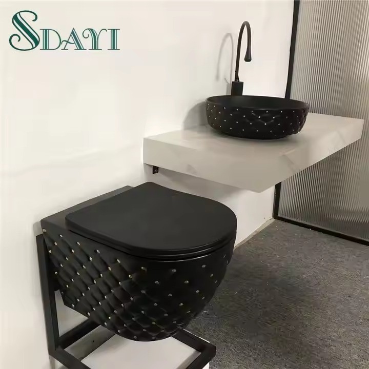 ceramic new design gold color toilet new product bathroom toilet bowl set gold dot wall hung toilet