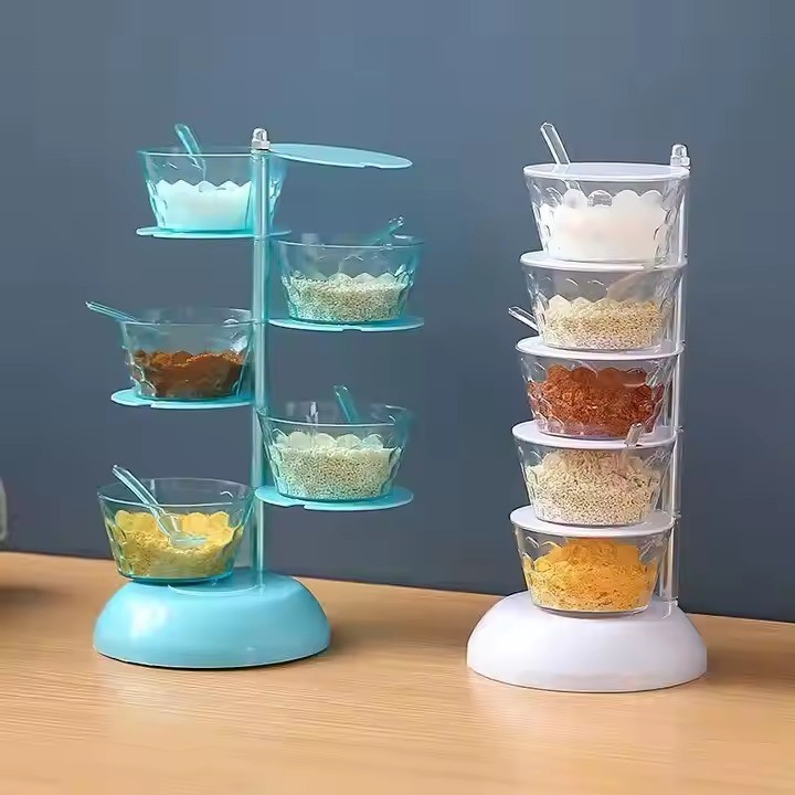 Kitchen Herb Spice Tools 4/5 Layer Crystal Vertical Rotatable Seasoning Box Kitchen Creative Spice Jar