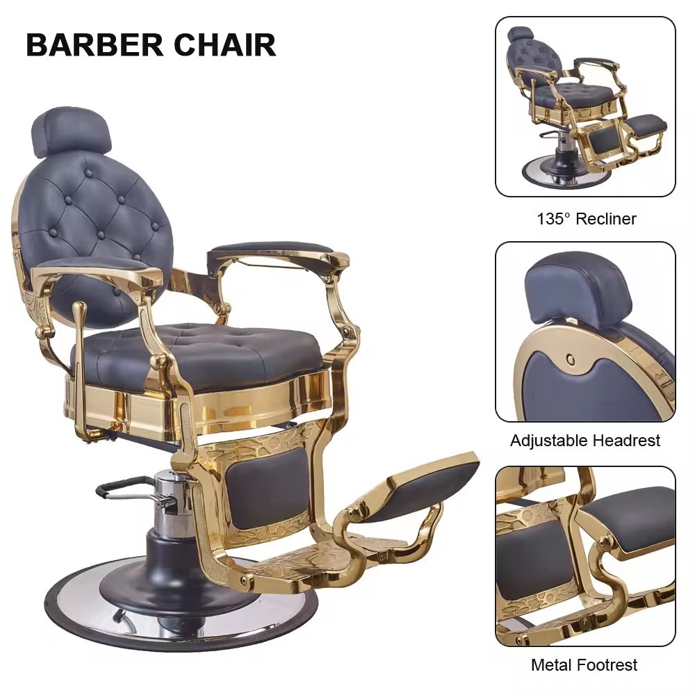 Yapin wholesale price luxury aluminum frame vintage gold hair salon furniture barber chair for men