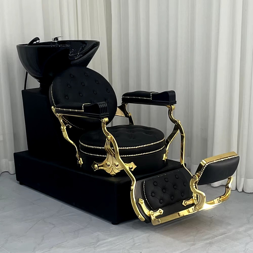 Yapin wholesale salon furniture hair washing gold and black salon shampoo chair