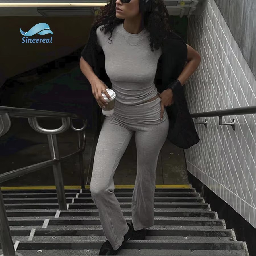 Custom Workout Sets casual y2k Summer 2 Pieces Cop Top Tank Top Shirt And Wide-Leg Pants Legging Lady Loungewear Sets For Women