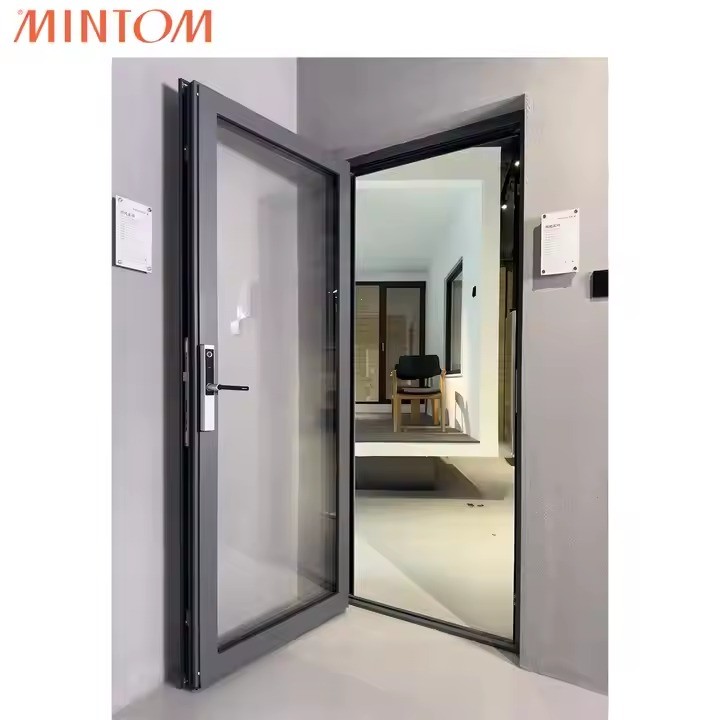 Mintom new design aluminum frame swing doors windproof vertical hinged doors