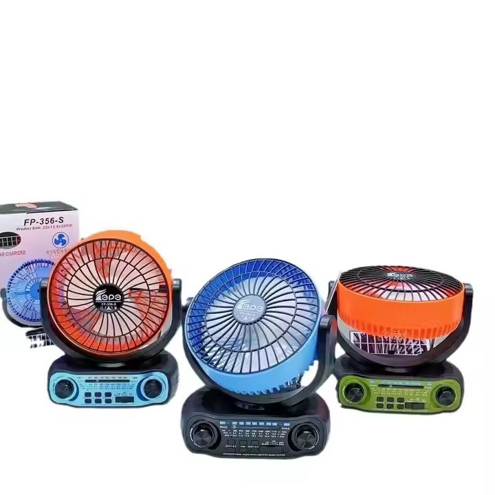 NEW FP-356-S Solar Powered Speaker Outdoor FM TF Card AUX SW1-2 BANDS Radio Portable LED Light Flashlight Desktop Fan Speaker
