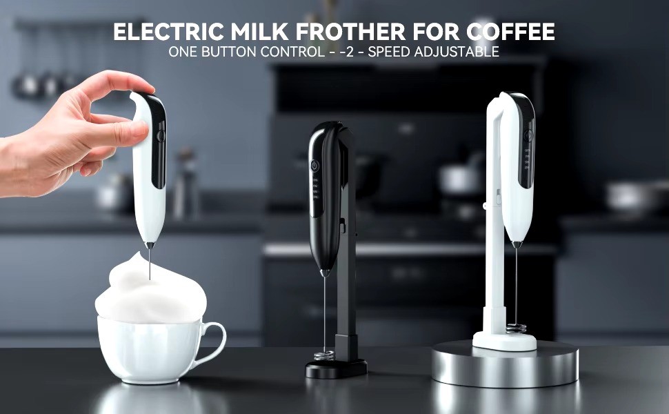 2023 New Trend Kitchen Gadgets Rechargeable Milk Frother Handheld with Integrated Stand Electric Whisk Portable Drink Mixer